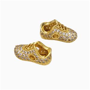 Copper Shoes Beads Micropave Zirconia Gold Plated, approx 6-13mm