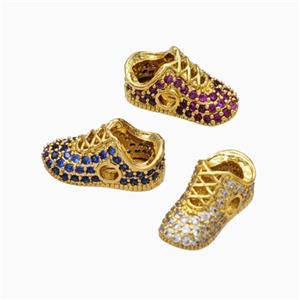 Copper Shoes Beads Micropave Zirconia Gold Plated Mixed, approx 6-13mm