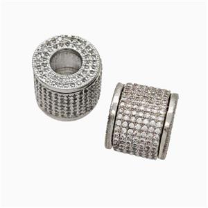 Copper Tube Beads Pave Zirconia Large Hole Column Platinum Plated, approx 11-12.5mm, 6mm hole