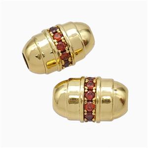 Copper Barrel Beads Pave Zirconia Large Hole Gold Plated, approx 10-17mm, 4mm hole