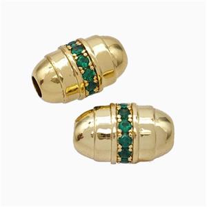 Copper Barrel Beads Pave Zirconia Large Hole Gold Plated, approx 10-17mm, 4mm hole