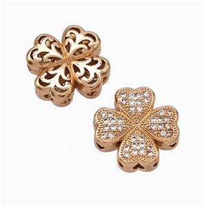 Copper Clover Beads Micropave Zirconia Rose Gold, approx 15mm