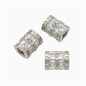 Copper Tube Beads Micropave Zirconia Cross Hole LOVE Platinum Plated, approx 6.5-8mm