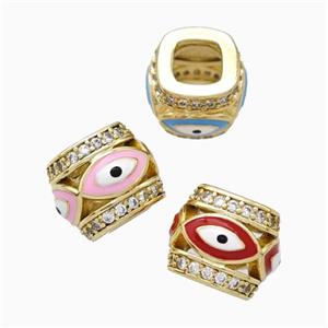 Copper Barrel Beads Pave Zirconia Enamel Eye Large Hole Gold Plated Mixed, approx 10-12mm, 5mm hole