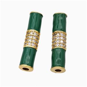 Copper Tube Beads Micropave Zirconia Green Enamel White Enamel Gold Plated, approx 5-20mm