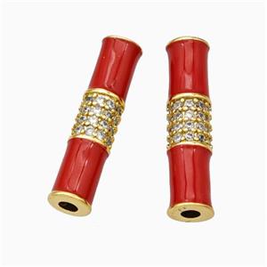 Copper Tube Beads Micropave Zirconia Red Enamel White Enamel Gold Plated, approx 5-20mm