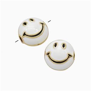 Copper Emoji Beads White Eanmel Smileface Gold Plated, approx 6-10mm