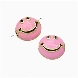 Copper Emoji Beads Pink Eanmel Smileface Gold Plated, approx 6-10mm