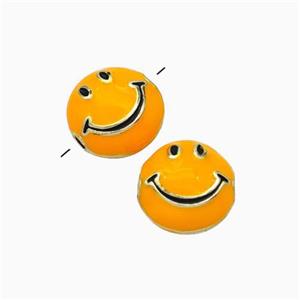 Copper Emoji Beads Orange Eanmel Smileface Gold Plated, approx 6-10mm