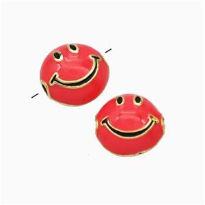 Copper Emoji Beads Red Eanmel Smileface Gold Plated, approx 6-10mm