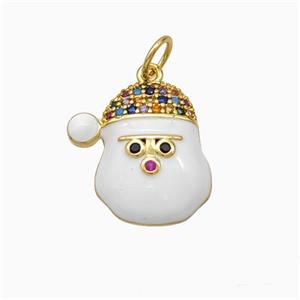 Christmas Santa Claus Charms Copper Pendant Pave Zirconia White Enamel Gold Plated, approx 13-15mm