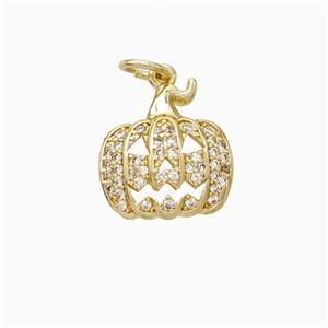 Halloween Pumpkin Charms Copper Pendant Micro Pave Zirconia Gold Plated, approx 13mm