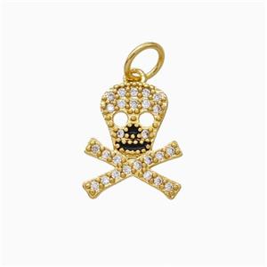 Halloween Skull Charms Copper Pendant Pave Zirconia Gold Plated, approx 11-12mm