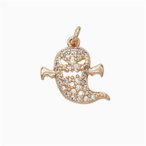 Halloween Ghost Charms Copper Pendant Pave Zirconia Rose Gold, approx 13mm