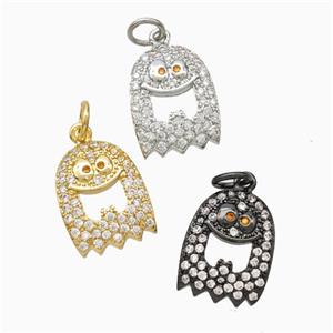 Halloween Ghost Charms Copper Pendant Pave Zirconia Mixed, approx 11-14mm