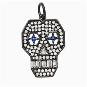 Halloween Skull Charms Copper Pendant Pave Zirconia Black Plated, approx 18-25mm