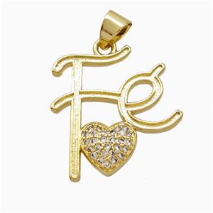 Copper Heart Pendant Pave Zirconia Fe Gold Plated, approx 20mm