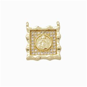 Virgin Mary Charms Copper Pendant Micropave Zirconia Square 2loops Gold Plated, approx 14mm