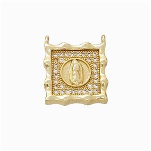 Virgin Mary Charms Copper Pendant Micropave Zirconia Square 2loops Gold Plated, approx 14mm