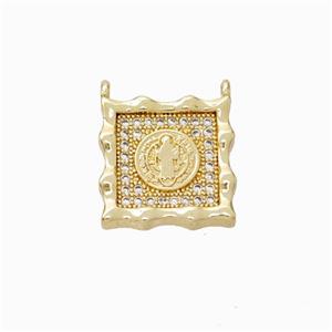 Jesus Charms Copper Pendant Micropave Zirconia Square 2loops Gold Plated, approx 14mm