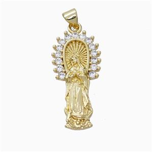 Virgin Mary Charms Copper Pendant Pave Zirconia Gold Plated, approx 14-30mm