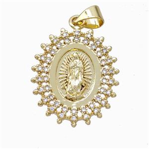 Virgin Mary Charms Copper Pendant Micropave Zirconia Gold Plated, approx 18-20mm