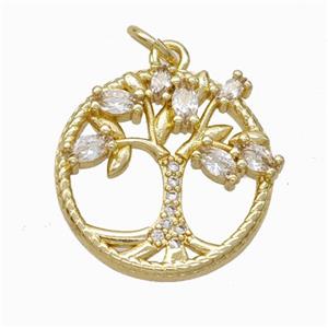 Copper Tree Pendant Pave Zirconia Gold Plted, approx 18mm