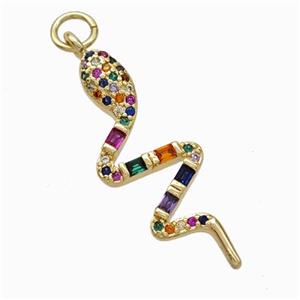 Copper Snake Pendant Pave Zirconia Gold Plated, approx 10-28mm