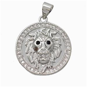 Copper Lion Pendant Micropave Zirconia Platinum Plated, approx 20mm