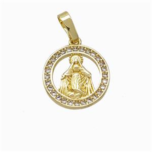 Virgin Mary Charms Copper Pendant Pave Zirconia Gold Plated, approx 14mm