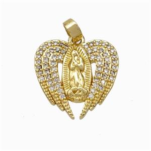 Jesus Charms Copper Pendant Pave Zirconia Heart Gold Plated, approx 16mm