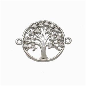 Tree Of Life Charms Copper Connector Micropave Zirconia Platinum Plated, approx 14.5mm