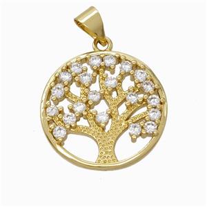 Tree Of Life Charms Copper Pendant Micropave Zirconia Gold Plated, approx 20mm