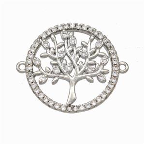 Tree Of Life Charms Copper Connector Micropave Zirconia Platinum Plated, approx 21mm