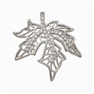 Maple Leaf Charms Copper Pendant Micropave Zirconia Platinum Plated, approx 23-25mm