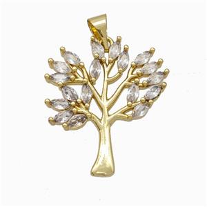 Copper Tree Pendant Micropave Zirconia Gold Plated, approx 22-25mm