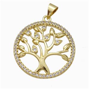 Copper Tree Pendant Micropave Zirconia Gold Plated, approx 25mm