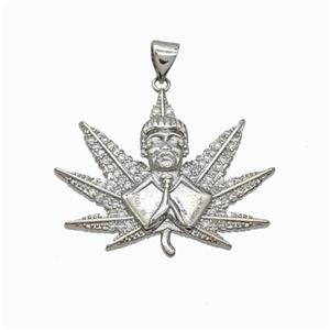 Copper Buddha Pendant Micropave Zirconia Maple Leaf Platinum Plated, approx 25-30mm