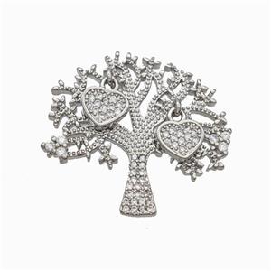 Copper Tree Pendant Micropave Zirconia Heart Platinum Plated, approx 7mm, 25-27mm