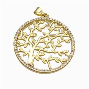 Copper Tree Pendant Micropave Zirconia Gold Plated, approx 30mm