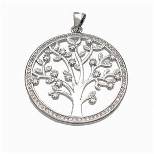 Copper Tree Pendant Micropave Zirconia Platinum Plated, approx 30mm