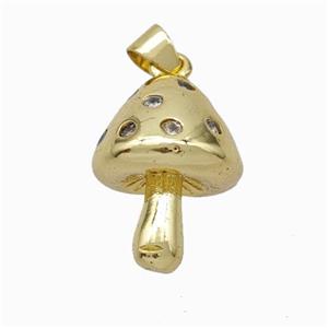 Copper Mushroom Pendant Pave Zirconia Gold Plated, approx 13-18mm