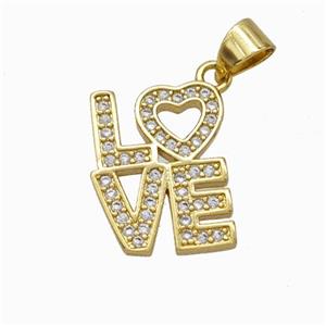 Copper LOVE Pendant Micropave Zirconia Gold Plated, approx 12-16mm