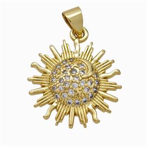 Copper Sun Pendant Pave Zirconia Gold Plated, approx 19mm