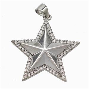 Copper Star Pendant Micropave Zirconia Platinum Plated, approx 25mm