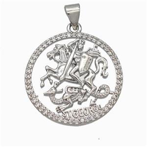 Copper Stgeorge Pendant Pave Zirconia Platinum Plated, approx 23mm