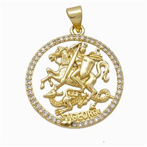 Copper Stgeorge Pendant Pave Zirconia Gold Plated, approx 23mm