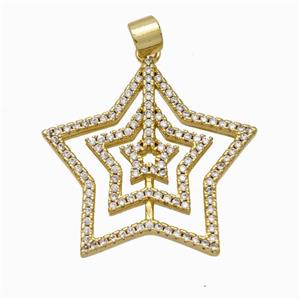 Copper Star Pendant Micropave Zirconia Gold Plated, approx 26mm