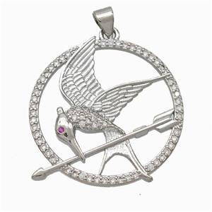 Copper Birds Pendant Pave Zirconia Arrow Platinum Plated, approx 28mm