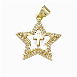 Copper Star Pendant Micropave Zirconia Shell Resin Cross 18K Gold Plated, approx 20mm